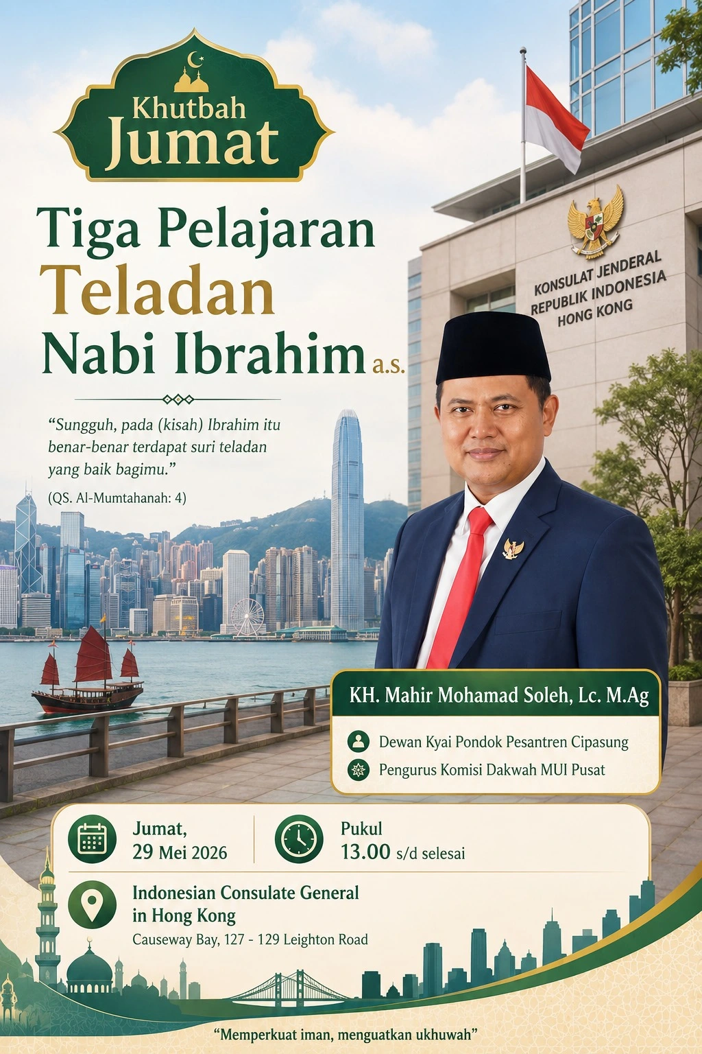 KH. Mahir Mohamad Soleh Jadi Khatib Jumat di KJRI Hong Kong